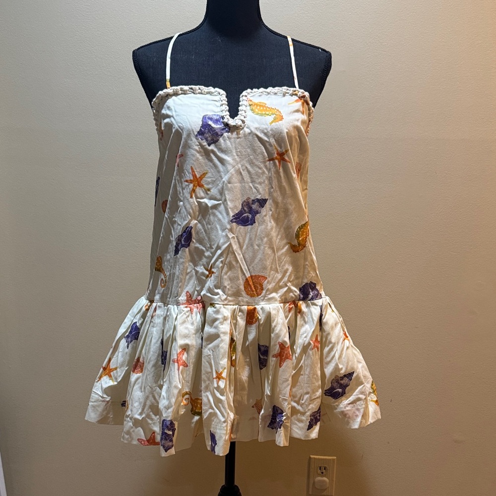 Line & Dot White Mini Dress with Starfish Print